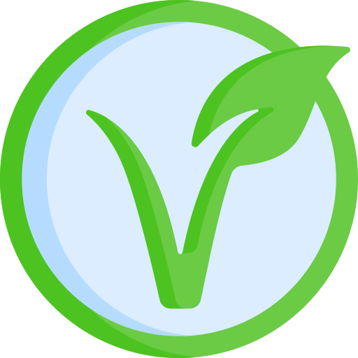 Green vegan symbol with leaf design.